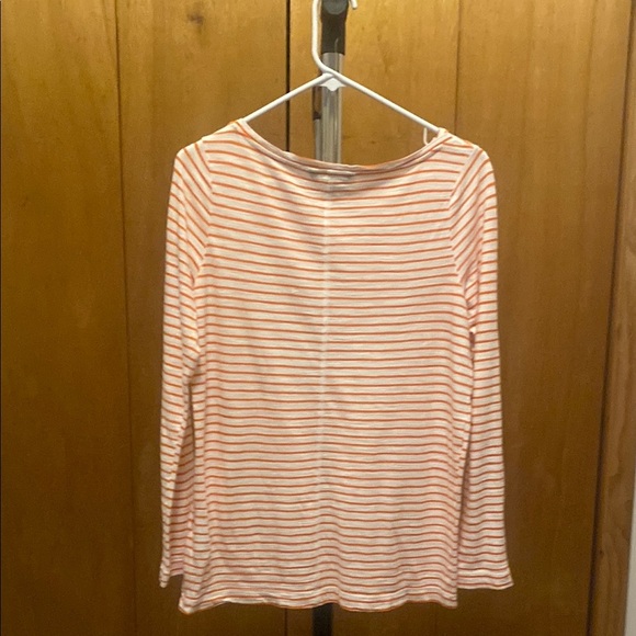 Banana Repuplic Women's Boat Neck Tee Striped Orange and White Top Sz M - Picture 3 of 9